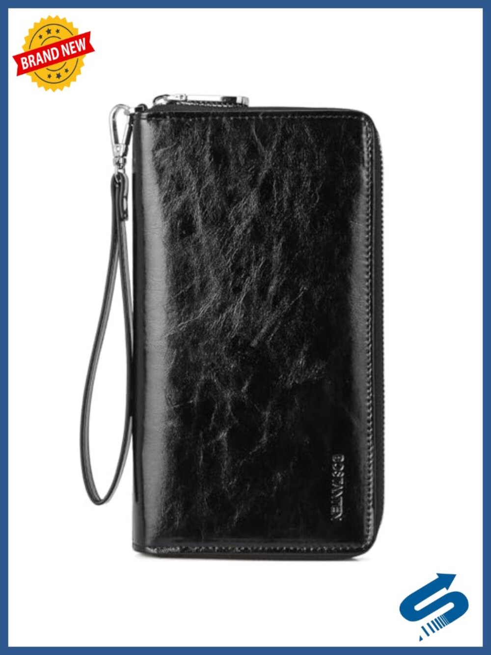 Large Leather Zip Around RFID Blocking Wallet with Wristlet
